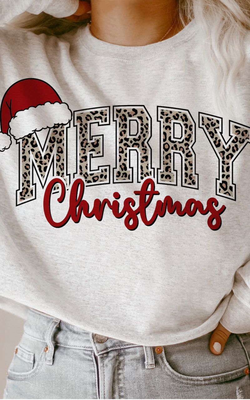 Merry Christmas Leopard Crewneck | 9 Colours