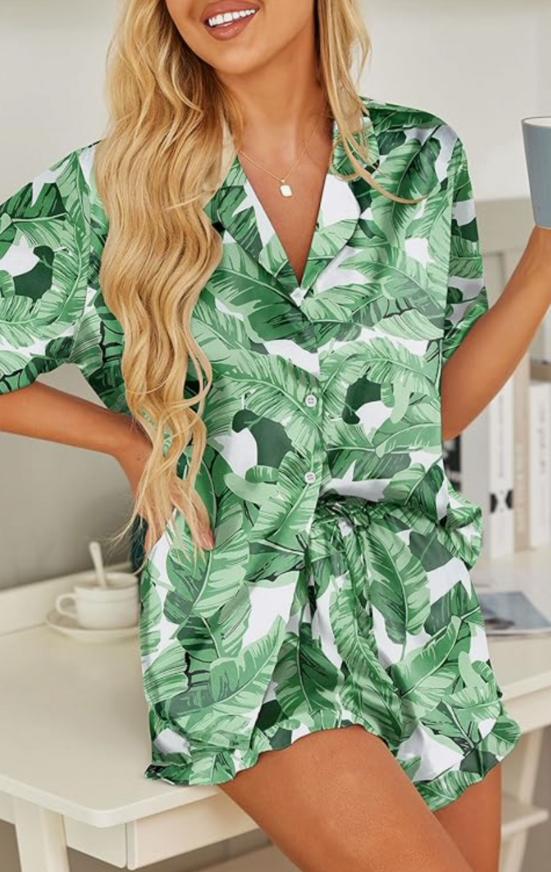 Carrie Satin PJs | Solid Grey | Green