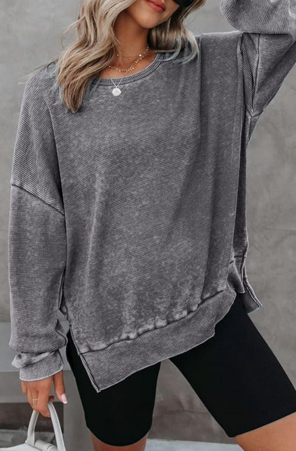 Jennifer Waffle Knit Pull Over | Grey