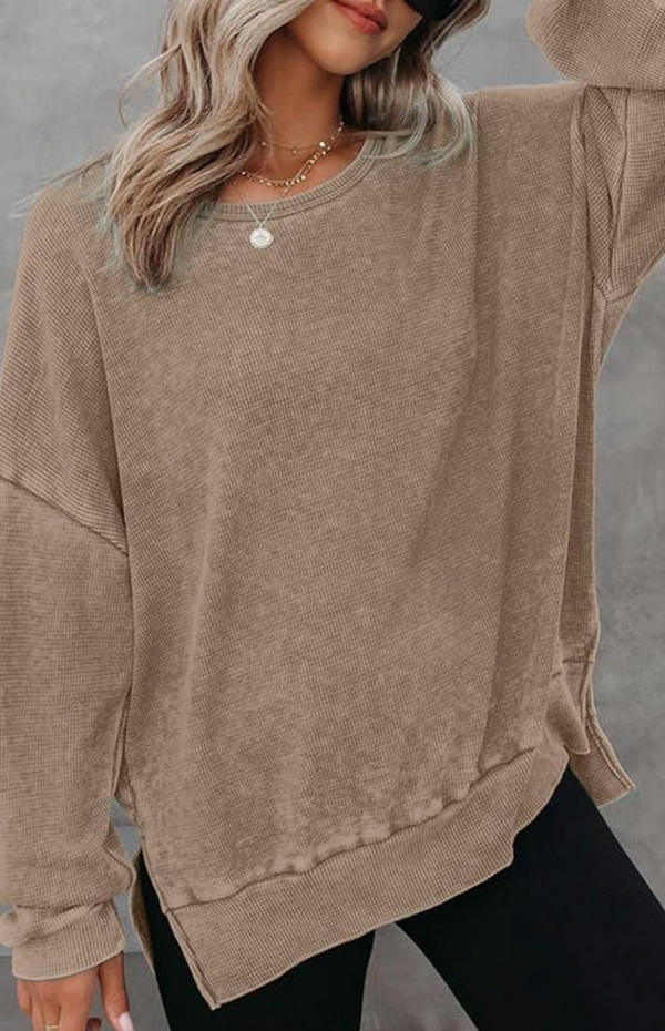 Jennifer Waffle Knit Pull Over | Khaki