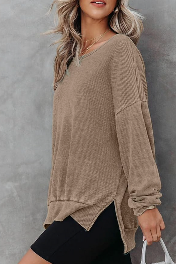 Jennifer Waffle Knit Pull Over | Khaki