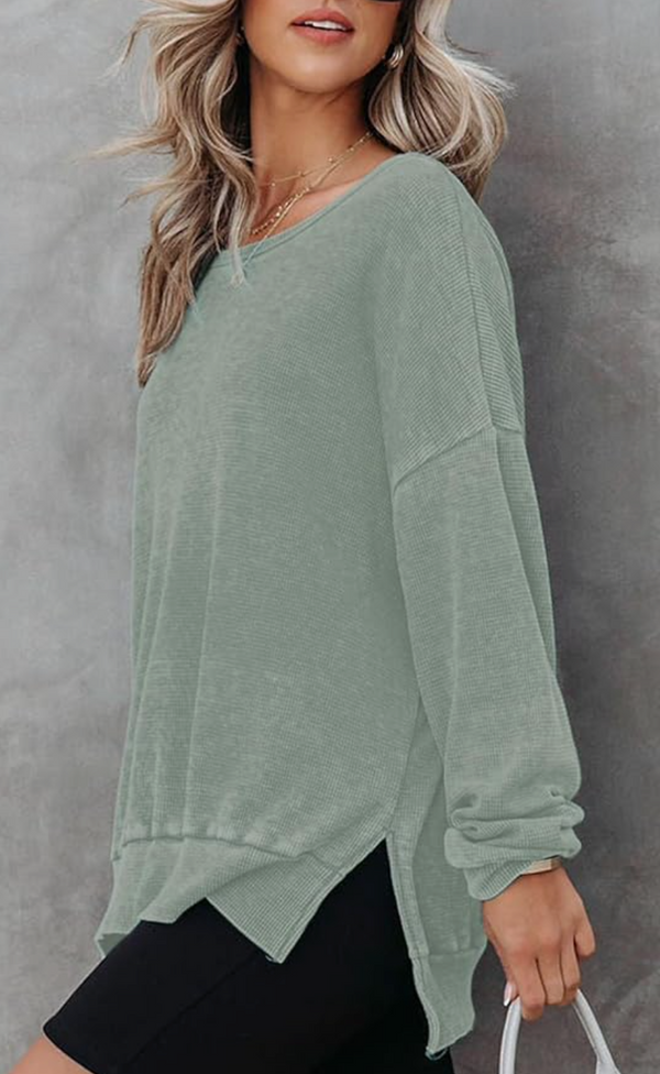 Jennifer Waffle Knit Pull Over | Green