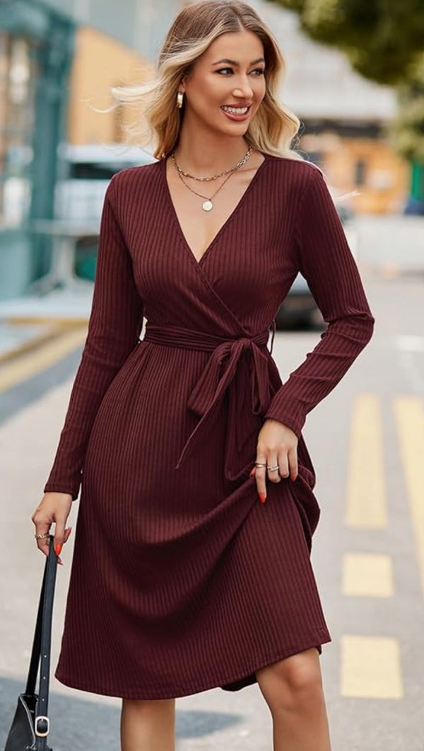 Katie Ribbed Dress | Wine